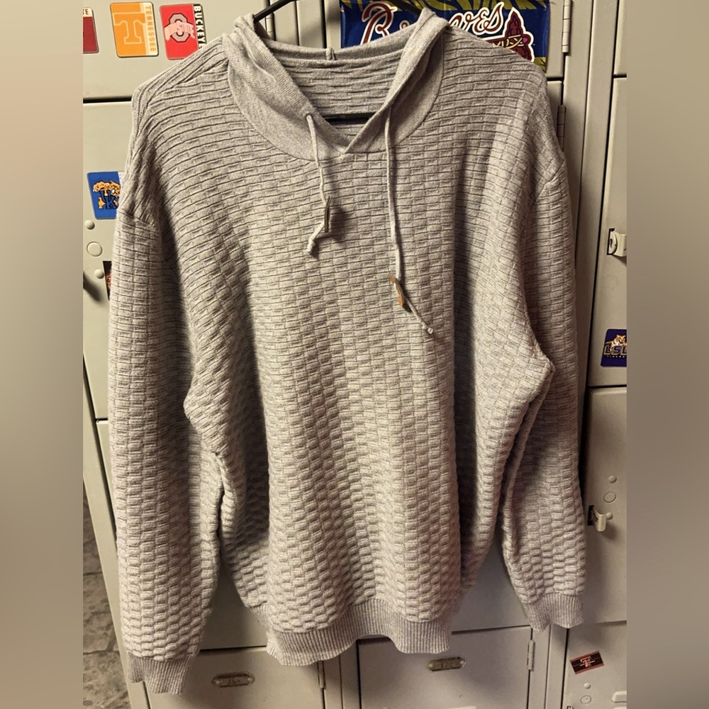 Casual Waffle Pattern Gray Hoodie Sweatshirt XL